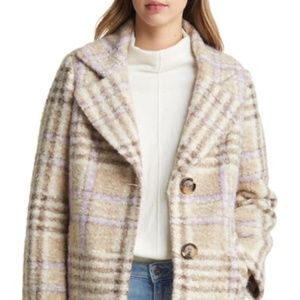Sam Edelman Plaid Teddy Coat Beige/Lavender